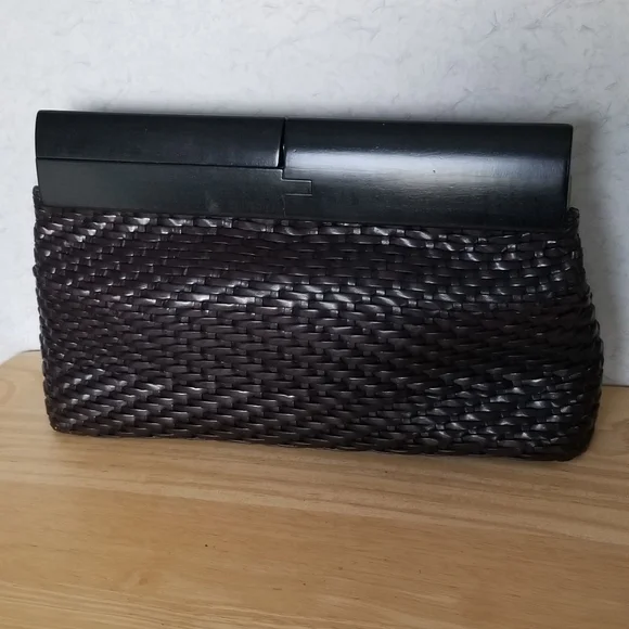 Leather Woven Clutch, Dust Bag & Mirror Set De Vecchi - Picture 3 of 8